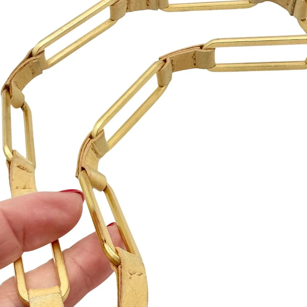 Vintage Brass Link Belt Leather Wraps Minimalist Boho Chain‎ Belt Festival